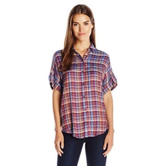 LUCKY BRAND Plaid Flannel Short Sleeve Button Down Tunic Shirt - Picture 8 of 8